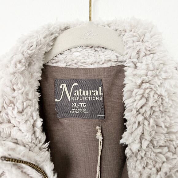 [Natural Reflections] Beige Furry Sherpa Full Zip Vest NWT Egret Size XL - Picture 10 of 11